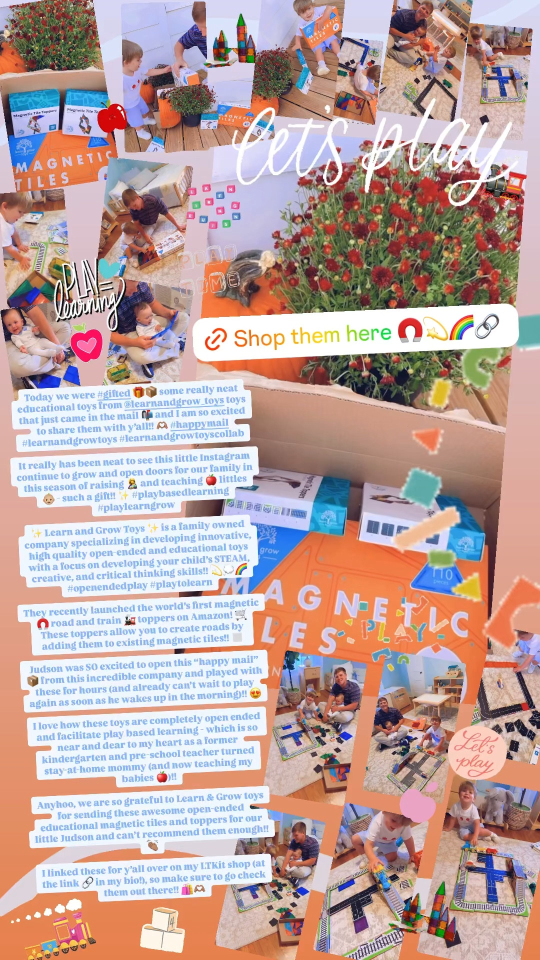 Today we were #gifted 🎁📦 some really neat educational toys from @learnandgrow_toys toys that just came in the mail 📬 and I am so excited to share them with y’all!! 🫶🏽 #happymail #learnandgrowtoys #learnandgrowtoyscollab 

It really has been neat to see this little Instagram continue to grow and open doors for our family in this season of raising 🤱 and teaching 🍎 littles 👶🏼 - such a gift!! ✨ #playbasedlearning #playlearngrow 

✨ Learn and Grow Toys ✨ is a family owned company specializing in developing innovative, high quality open-ended and educational toys with a focus on developing your child’s STEAM, creative, and critical thinking skills!! 💫💭🌈 #openendedplay #playtolearn 

They recently launched the world’s first magnetic 🧲 road and train 🚂 toppers on Amazon! 🛒 These toppers allow you to create roads by adding them to existing magnetic tiles!! ◻️

Judson was SO excited to open this “happy mail” 📦 from this incredible company and played with these for hours (and already can’t wait to play again as soon as he wakes up in the morning)!! 😍 

I love how these toys are completely open ended and facilitate play based learning - which is so near and dear to my heart as a former kindergarten and pre-school teacher turned stay-at-home mommy (and now teaching my babies 🍎)!! 

Anyhoo, we are so grateful to Learn & Grow toys for sending these awesome open-ended educational magnetic tiles and toppers for our little Judson and can’t recommend them enough!! 👏🏽

I linked these for y’all over on my LTKit shop (at the link 🔗 in my bio!), so make sure to go check them out there!! 🛍️🫶🏽

#LTKKids #LTKBaby #LTKFamily