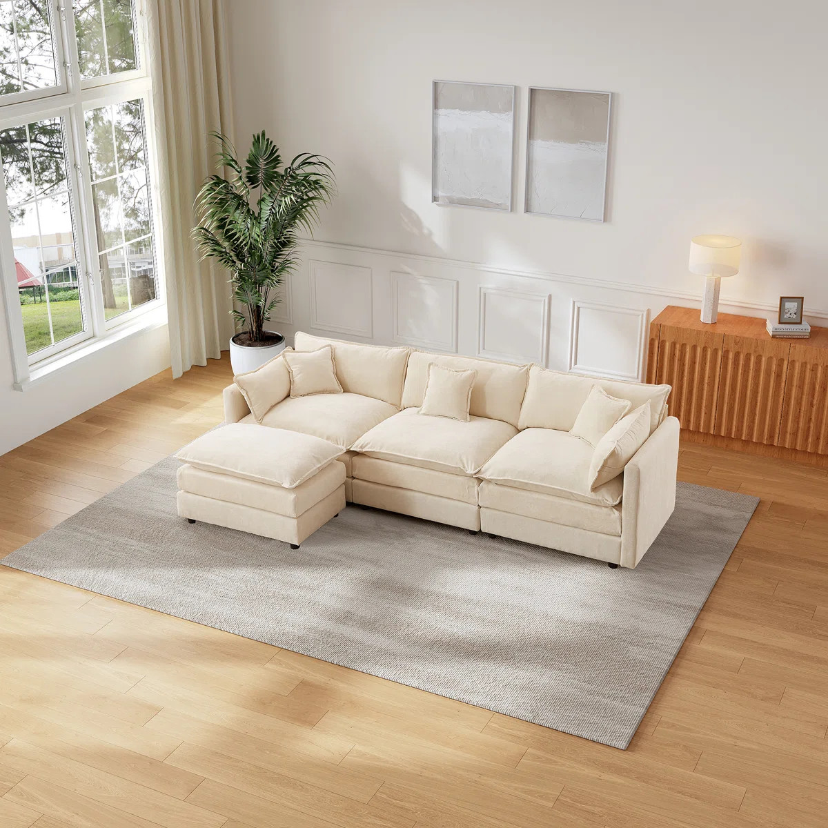 112.2" Chenille Upholstered Sofa, Comfy Cloud Couch With Ottoman | Wayfair North America