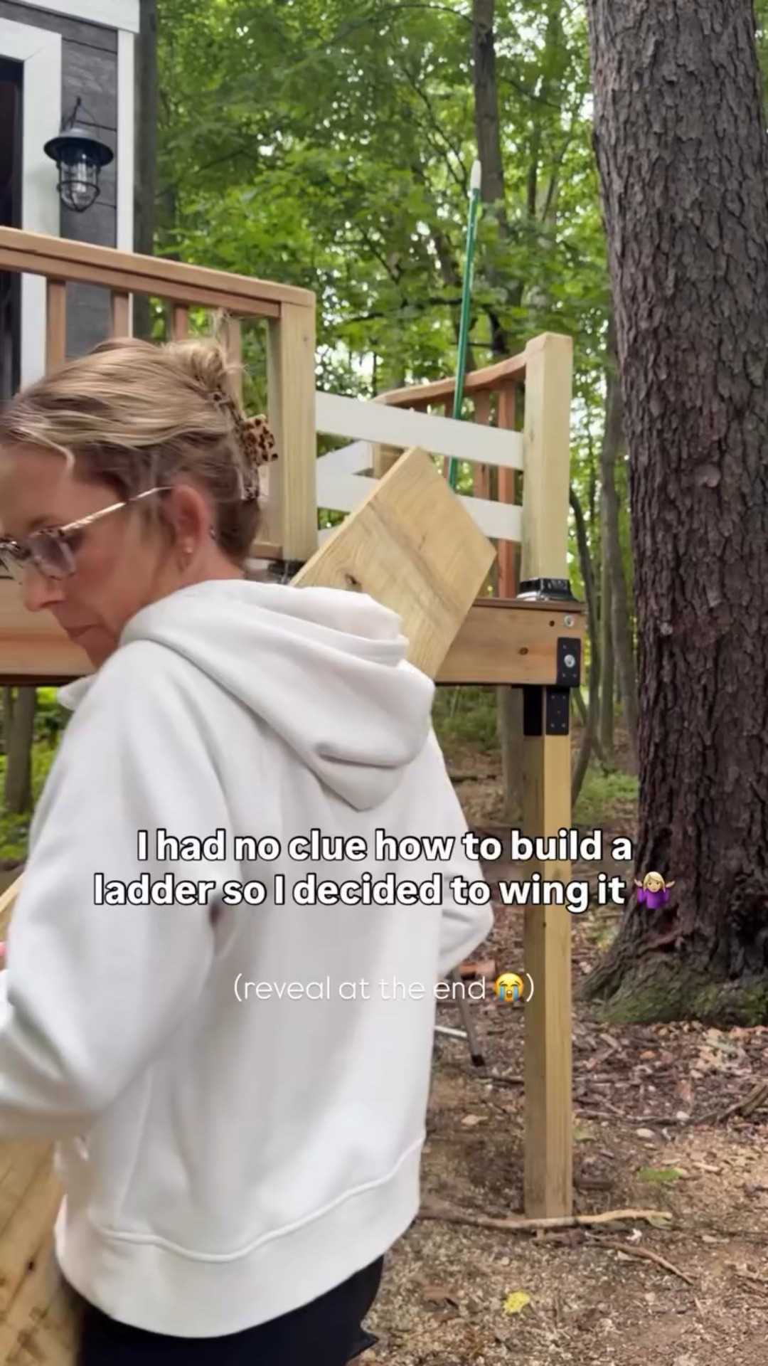 DIY Treehouse Ladder: HUGE SUCCESS! ✅ would you consider this a ladder or stairs? or… Lairs? Stadder? 😂

EITHER WAY… MY PLAN WORKED!!! I cannot wait to show the boys… I love how that handle is built into it. It feels so whimsical makes my heart so happy. I’m so damn proud of this treehouse. Next up: BRIDGE!!