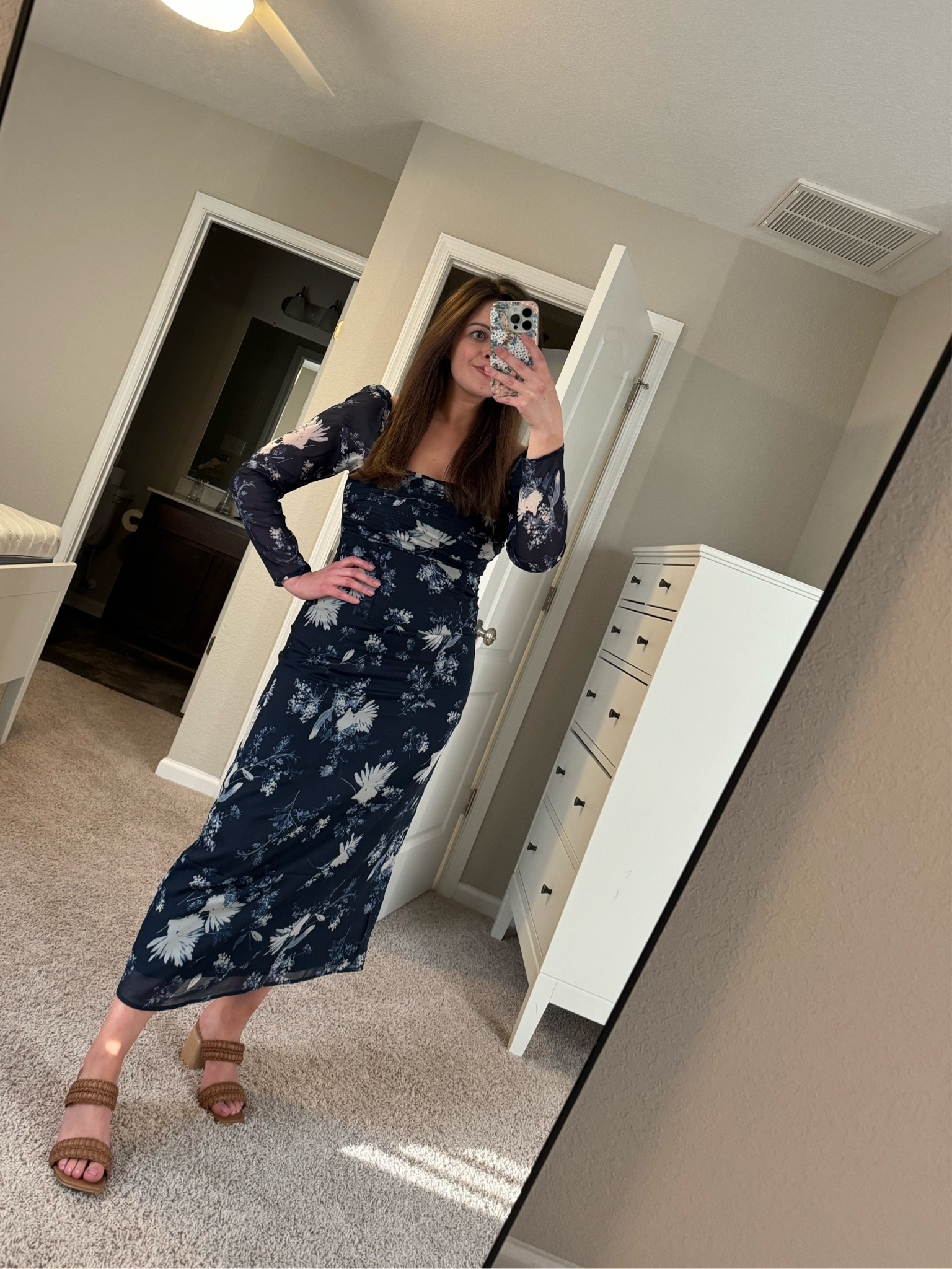 The most gorgeous navy blue, floral  long-sleeve midi dress! Perfect for a wedding or bridal shower 🤍

spring dresses, Abercrombie dress, spring outfits, wedding guest outfits 


#LTKwedding #LTKover40 #LTKSeasonal