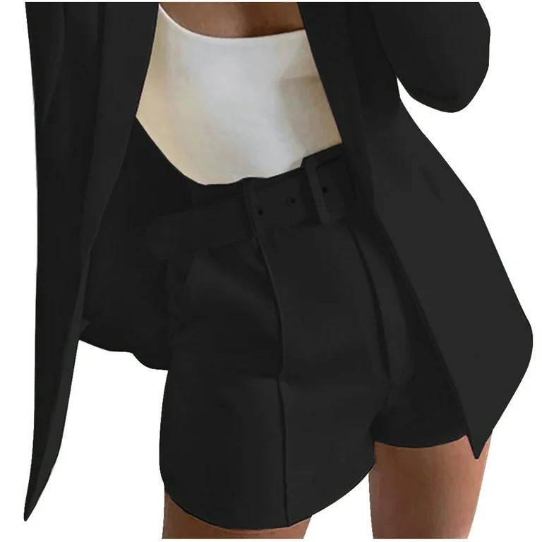 Womens Shorts Dressy Sevevn Women's Solid Suit Pant With Pockets Waisted Shorts With Belt | Walmart (US)