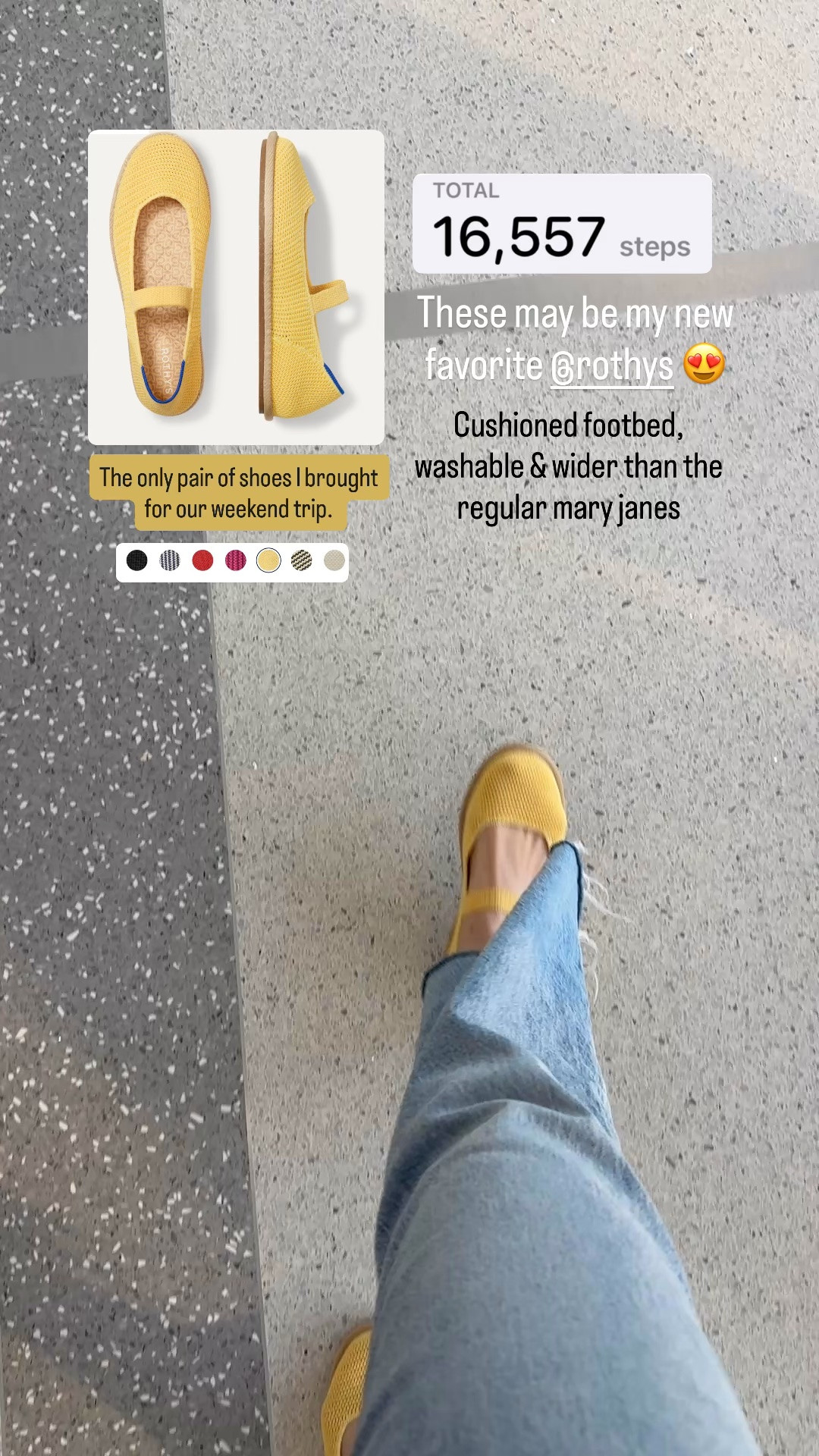 New @Rothy's that are super comfy. Wearing my true size. Wider than the regular rothy mary Jane’s. Washable, cushioned footbed & made from recycled bottles. 
.
Comfy shoes, mary janes, ballet flats