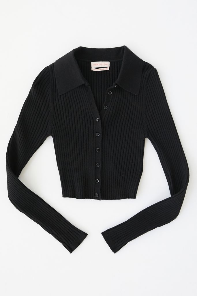 UO Skylar Ribbed Button-Front Cropped Sweater | Urban Outfitters (US and RoW)