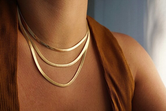 Gold Herringbone Necklace - Gold Filled Snake Chain, Herringbone Chain Necklace, Stacking Necklac... | Etsy (US)