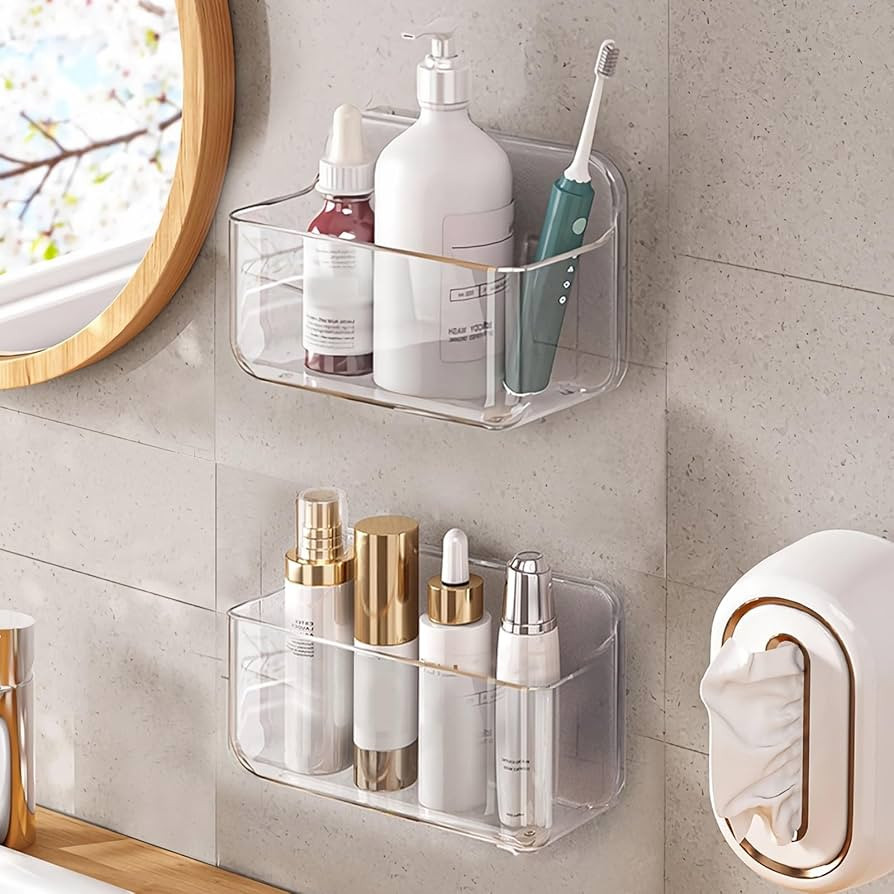 2pc Acrylic Wall Mount Organizer, Adhesive Clear Cabinet Door Organizer,Acrylic Shelves for Wall,... | Amazon (US)
