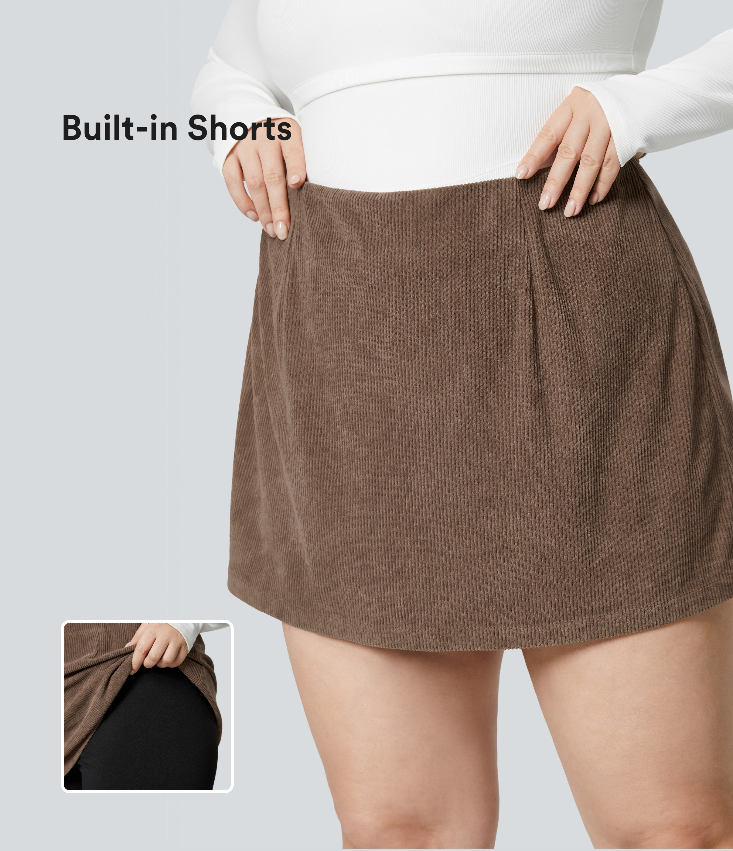 Women’s High Waisted 2-in-1 A Line Mini Corduroy Casual Plus Size Skirt - Halara | HALARA