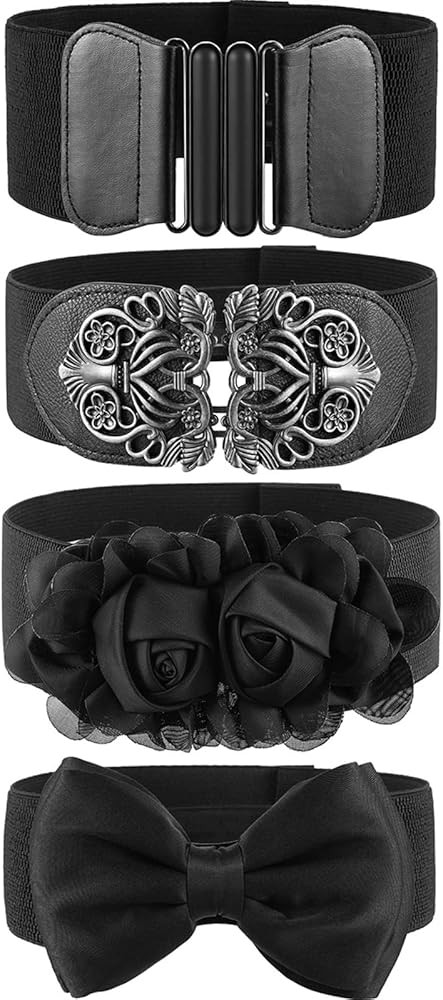 4 Pieces Women Vintage Waist Belt Elastic Stretch Retro Cinch Belt Waistband for Jeans Pants Dres... | Amazon (US)