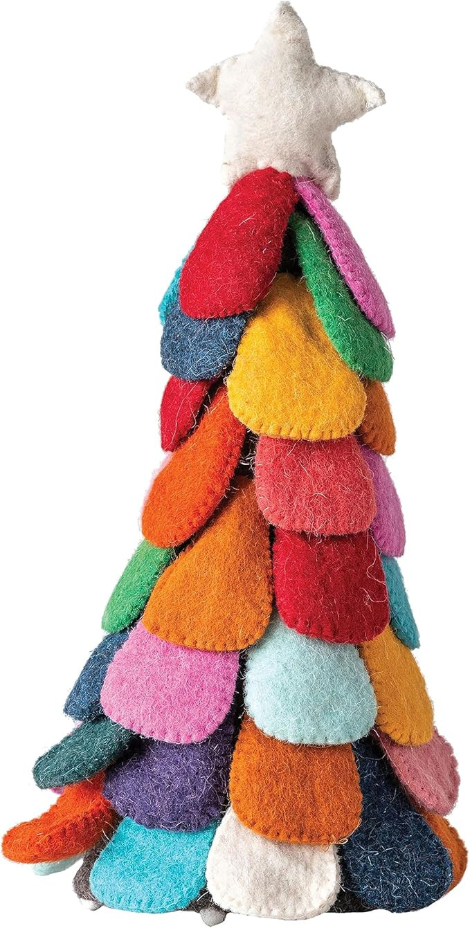Creative Co-Op Wool Felt Christmas Tree Figurine, 15", Multicolor | Amazon (US)