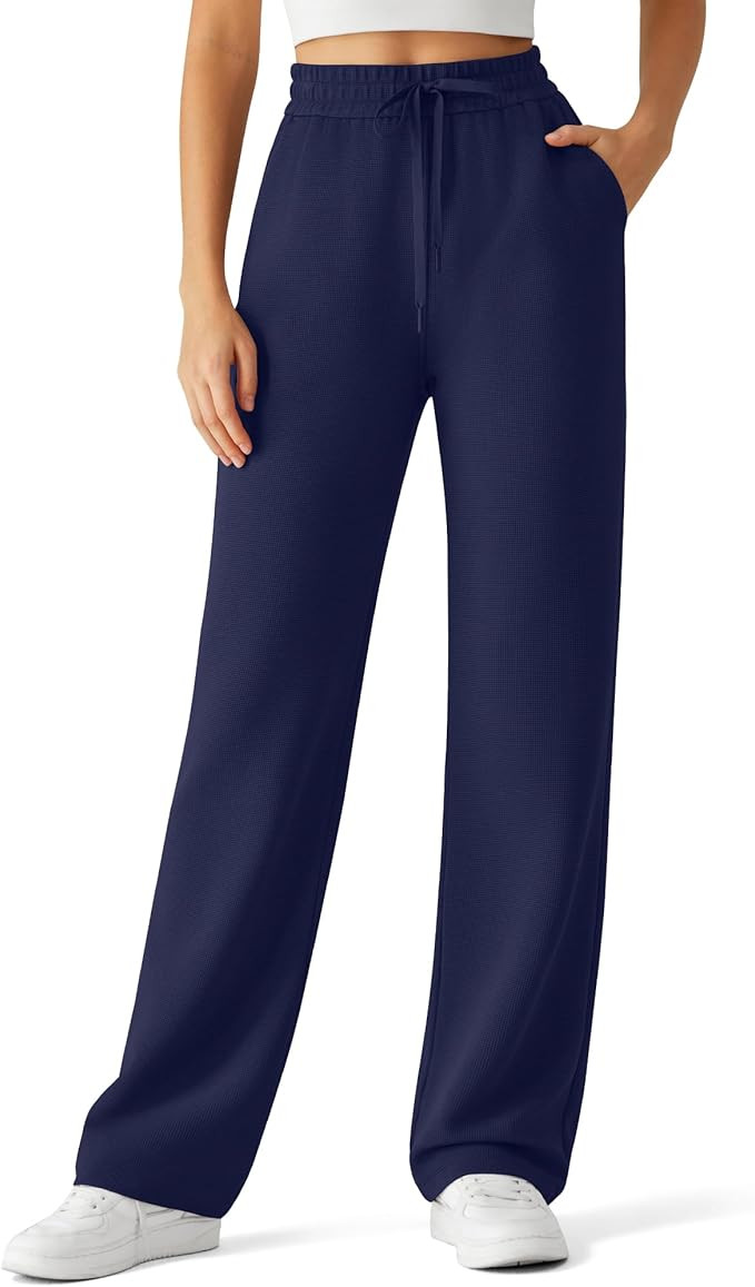 G4Free Waffle Wide Leg Casual Pants for Women – Comfy Sweatpants Lounge Pants with Pockets | Amazon (US)