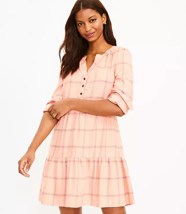 Plaid Tiered Shirtdress | LOFT