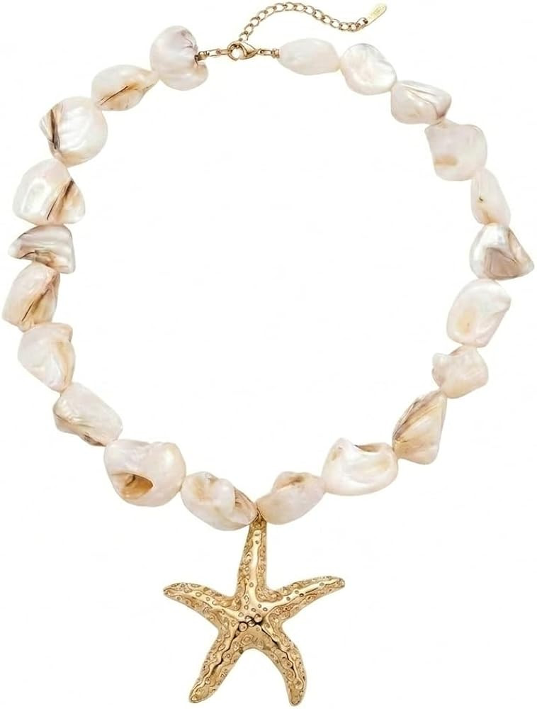 Sonateomber Shell Choker Necklace for Women, Trendy Irregular Starfish Sun Shell Beaded Necklaces... | Amazon (US)
