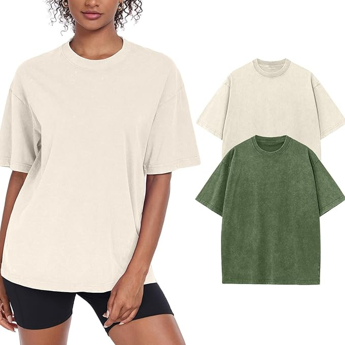 Womens Washed Vintage Oversized T-Shirt Baggy Workout Tops Short Sleeve Cotton Tshirts Streetwear... | Amazon (US)