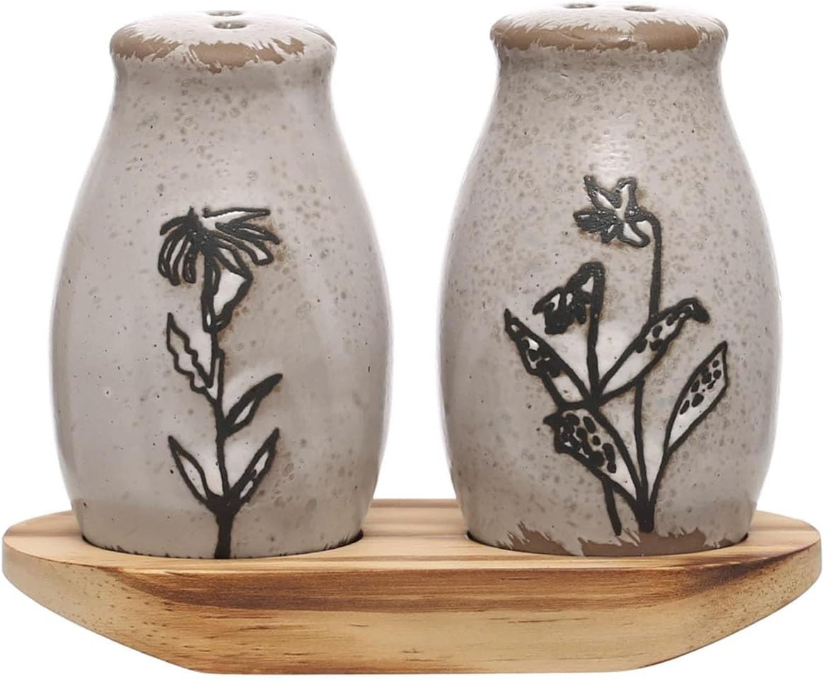 Stoneware Salt & Pepper Shakers w/ Tray, Set of 3 (Each One Will Vary) | Amazon (US)