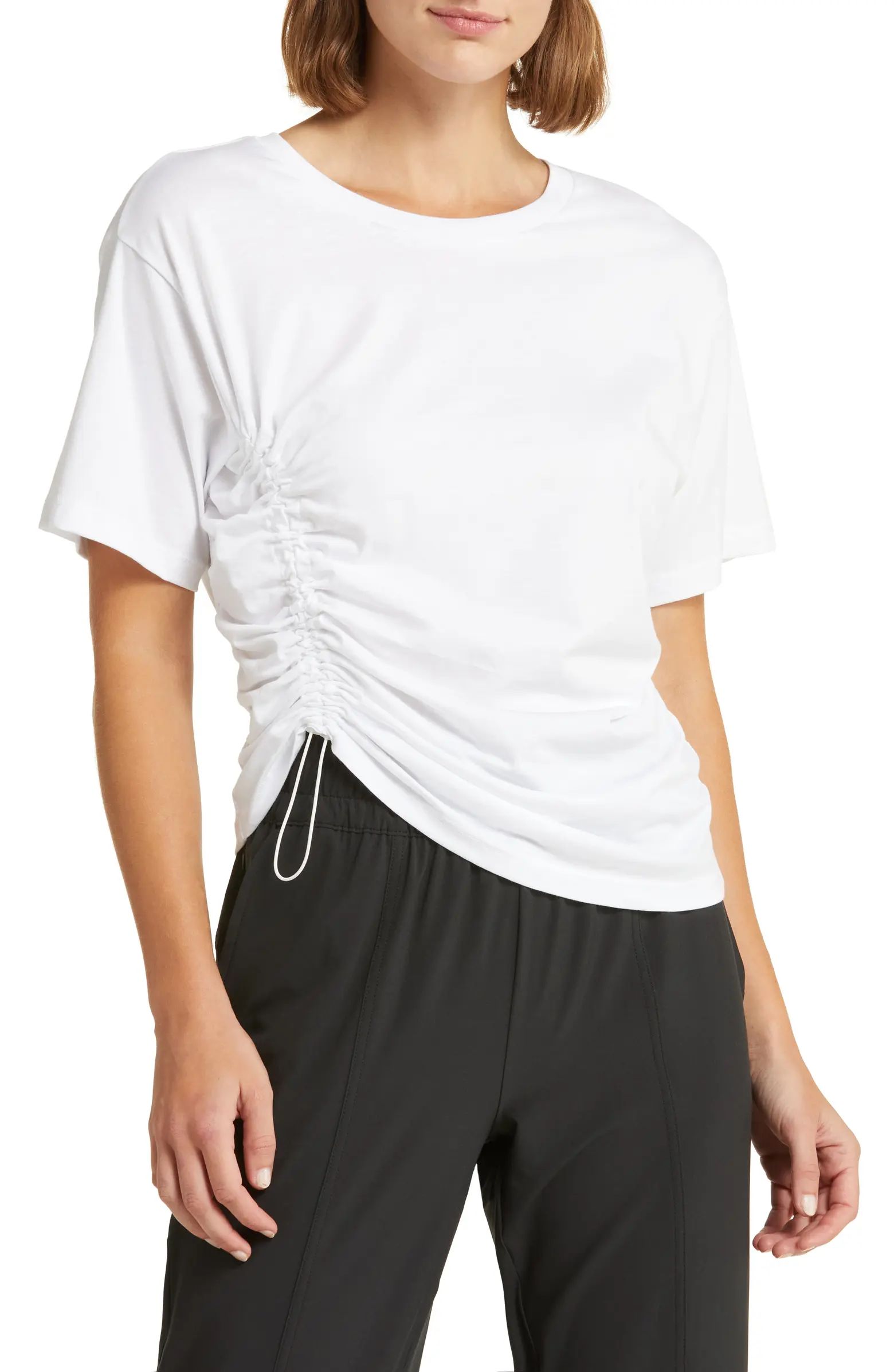 Adjustable Ruched Pima Cotton T-Shirt | Nordstrom