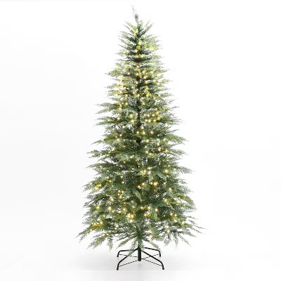 LuxenHome 7Ft Pre-Lit Green Cypress Artificial Christmas Tree | Target