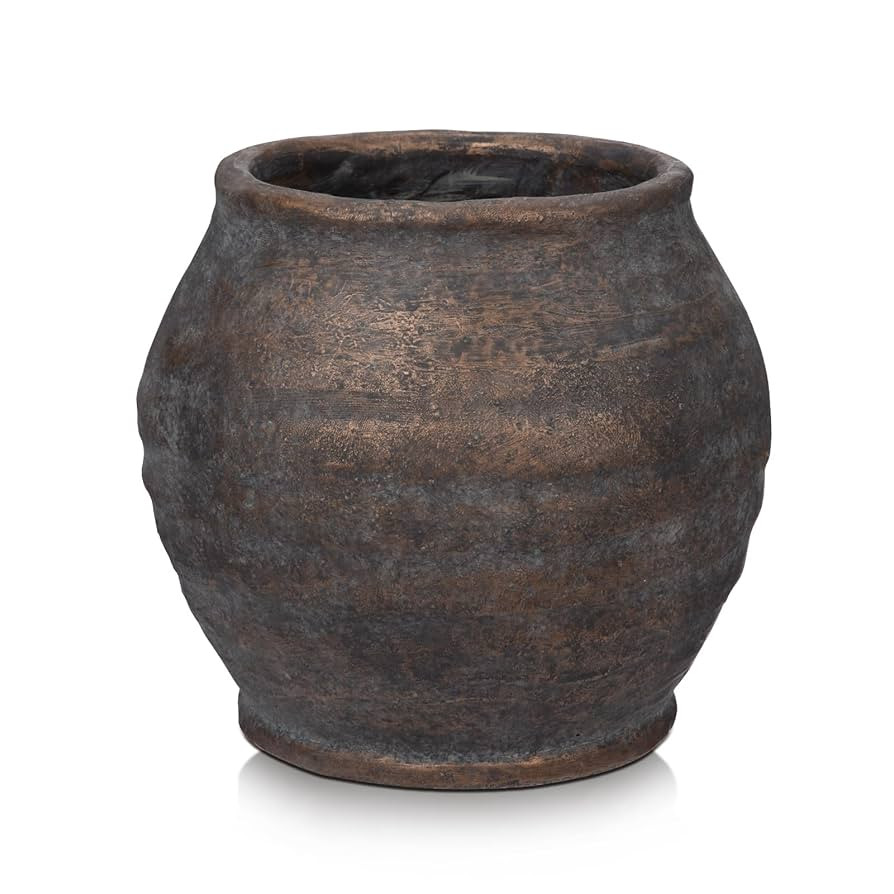 Briful 5.91'' Large Ceramic Rustic Vase Shabby Vintage Textured Vase, 4.72'' Wide Mouth Pampas Ja... | Amazon (US)