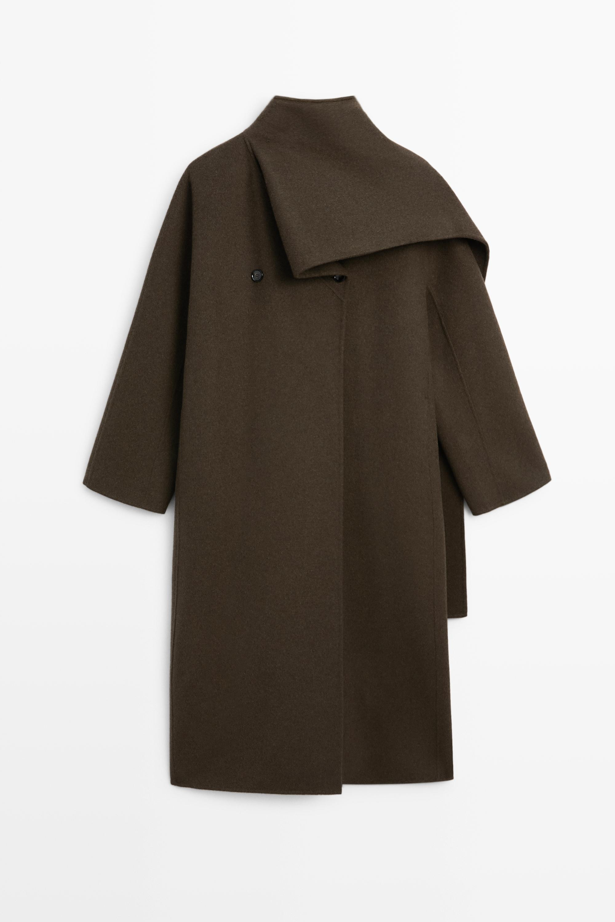 Long coat with scarf detail - Greyish green | Massimo Dutti UK