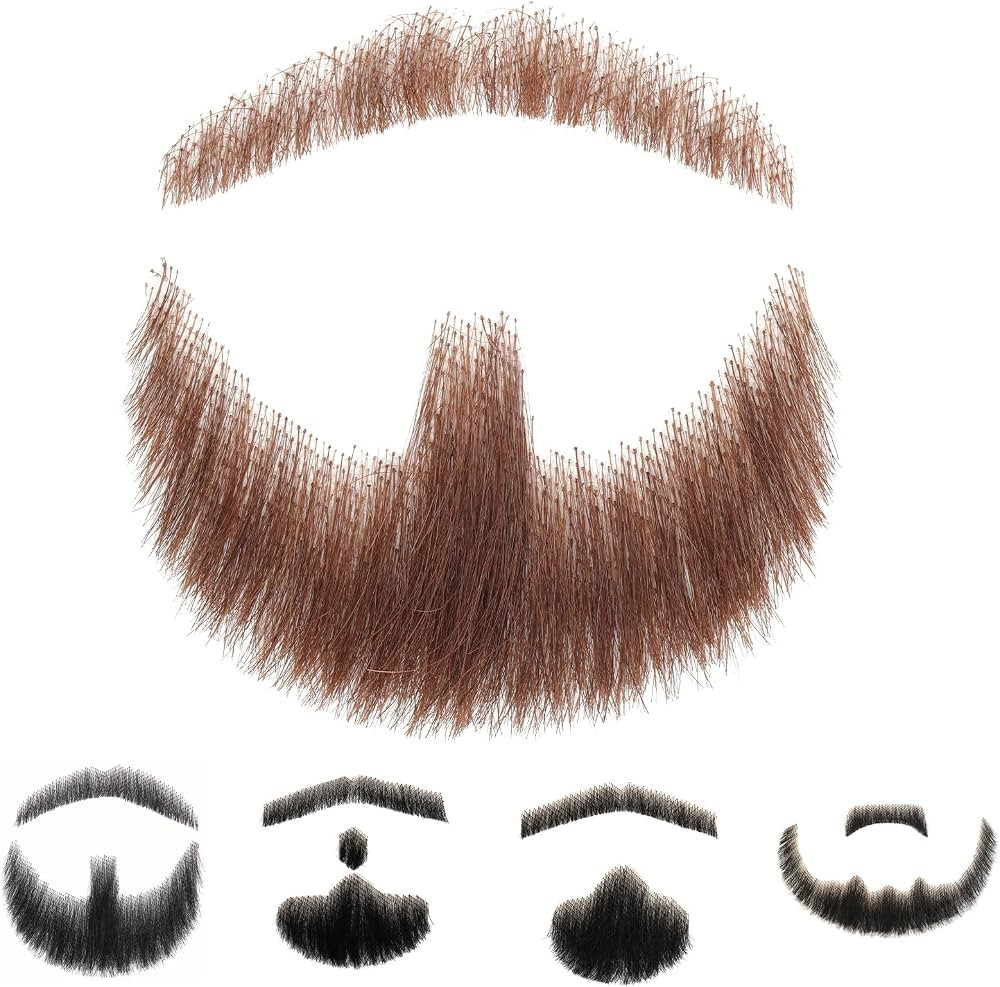 Fake Beard Brown 100% Human Hair Full Hand Tied Lace Fake Mustache Goatee Realistic Makeup for Ha... | Amazon (US)