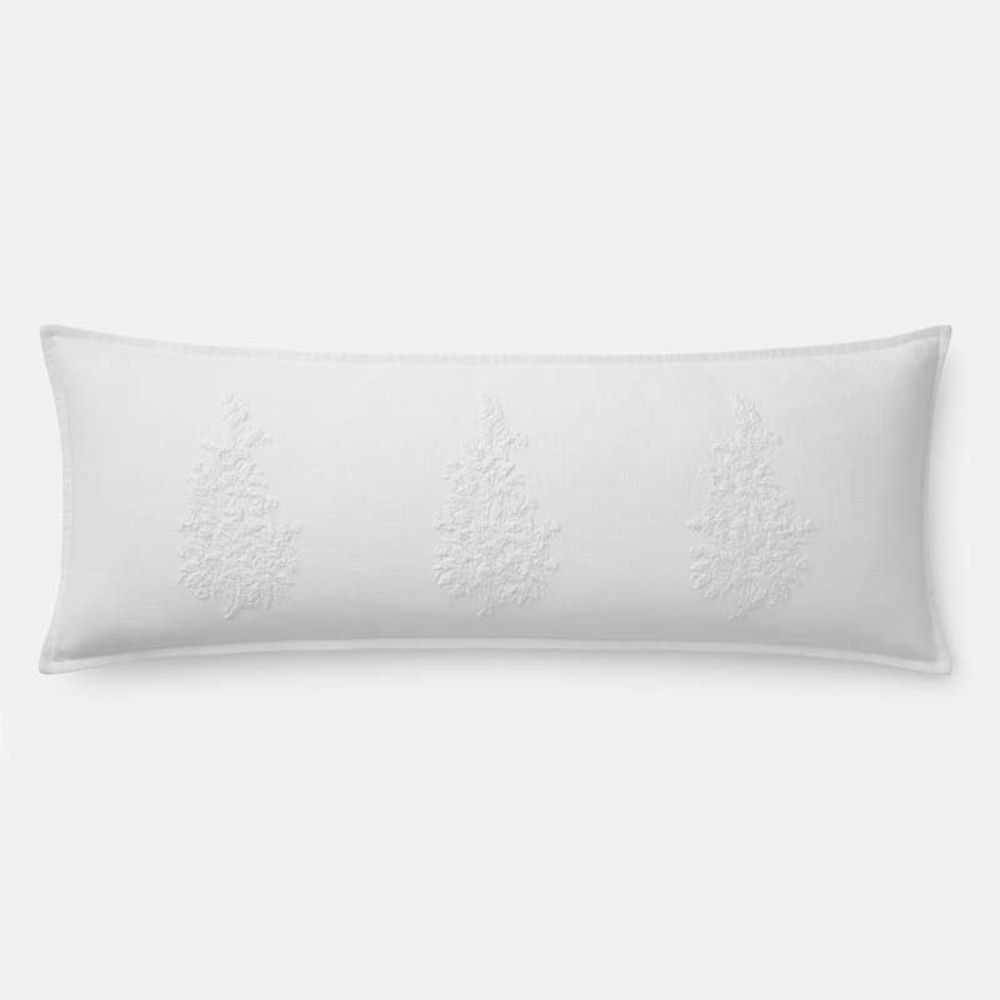 Embroidered Damask Decorative Lumbar Pillow Cover - White, 14 in. x 40 in. | The Company Store