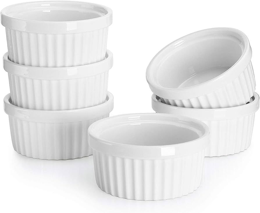 Sweese 4 oz Ramekins Set of 6, Creme Brulee Ramekins Oven Safe, Porcelain Ramiken Set, Souffle, C... | Amazon (US)