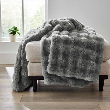 Better Homes & Gardens Grey Bubble Faux Fur Ultra Soft Luxury Oversize Throw Blanket 50" x 72", Grey Flannel | Walmart (US)