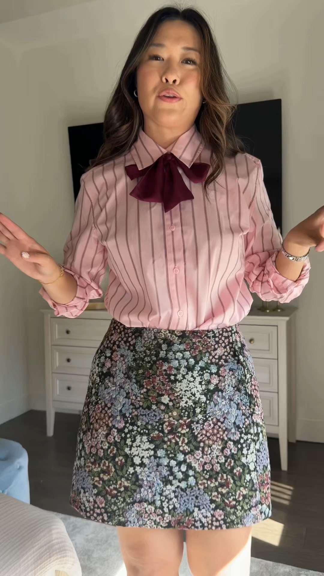 Walmart new fall arrivals 

Neck tie button down: small
Skirt: 4
Sweater: large

#LTKootd #LTKSeasonal #LTKOver40