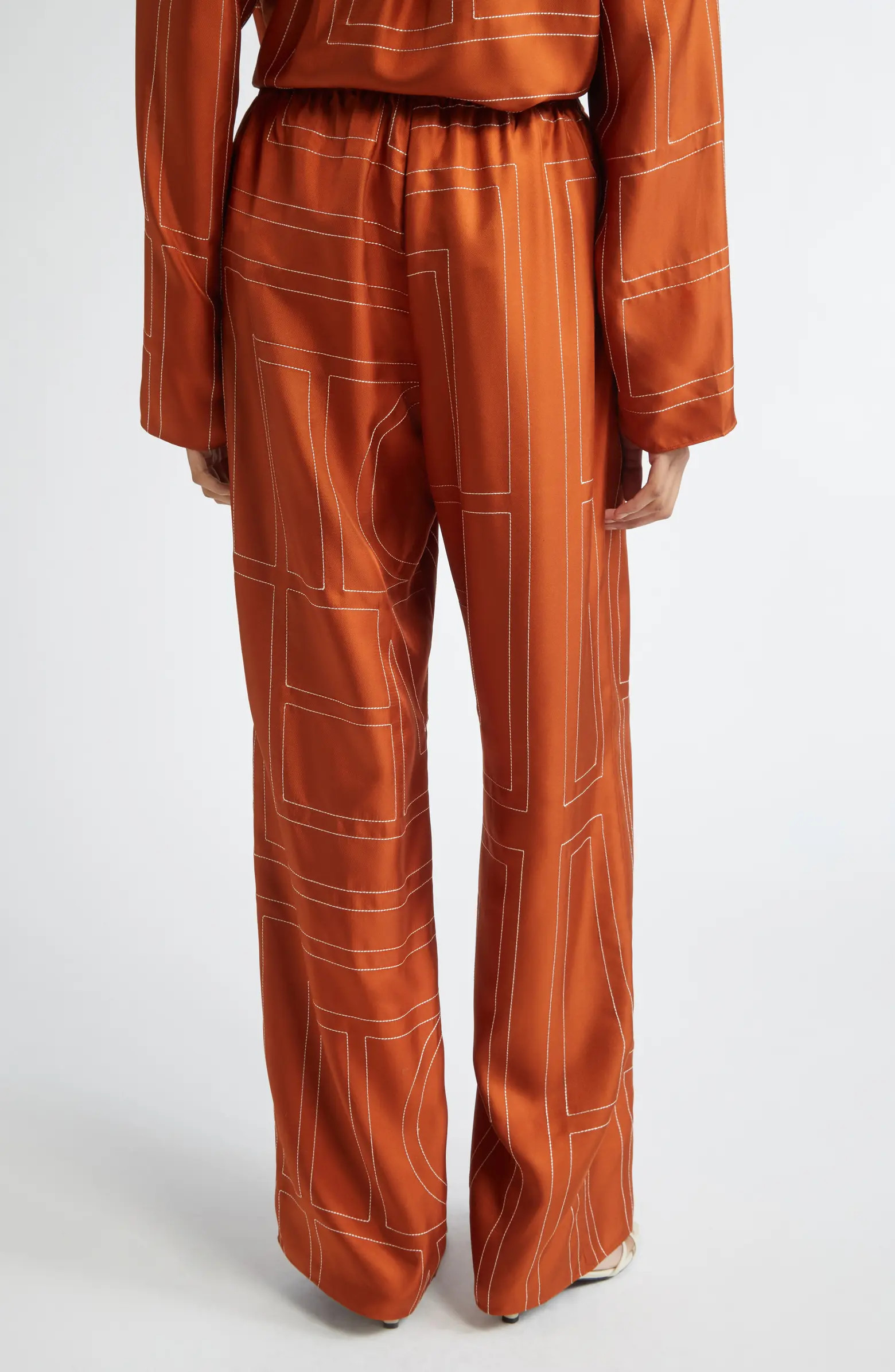 Monogram Embroidered Silk Pants | Nordstrom