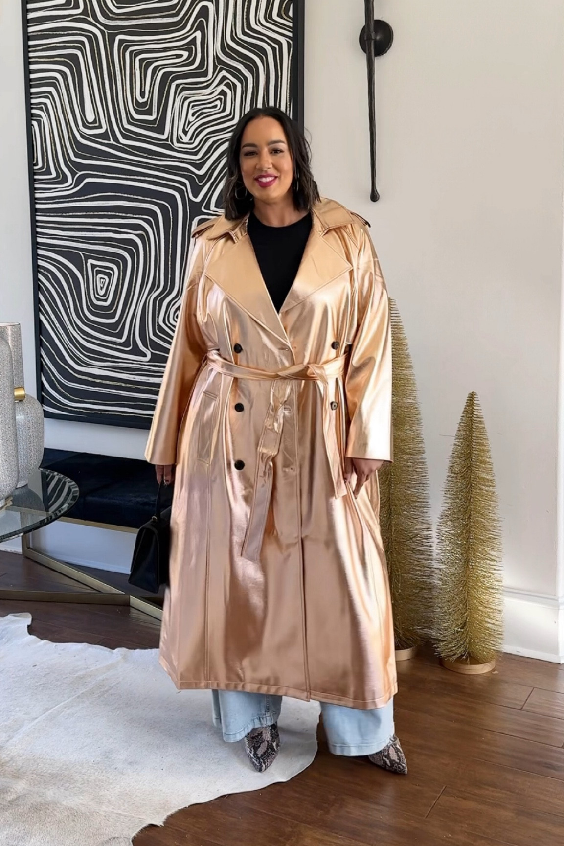 Love this rose gold trench coat! Wearing the xxl. Great for thanksgiving or any holiday 

#LTKPlusSize #LTKFindsUnder100 #LTKHoliday