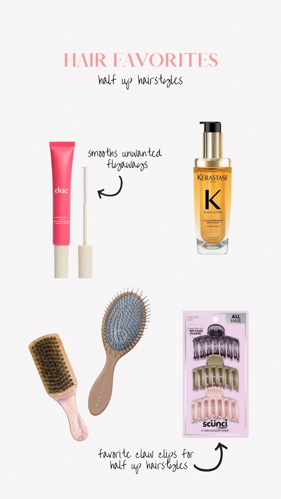 half up hairstyle favorites! Favorite claw clips for half up hairstyles Boar bristle brush for smooth slick hairstyles 

#LTKBeauty #LTKGiftGuide #LTKFindsUnder50