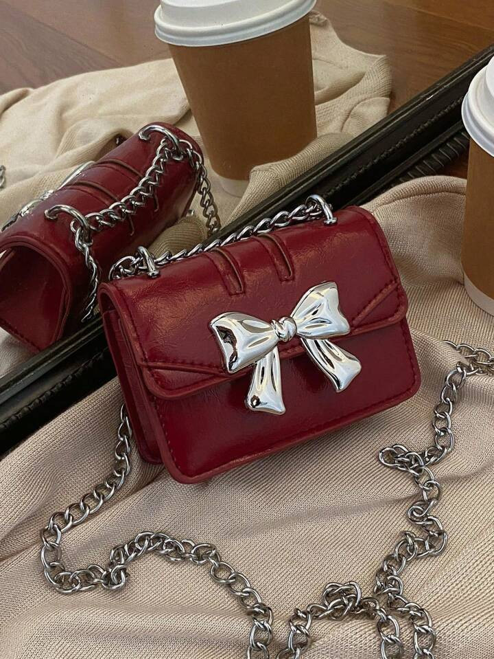 Burgundy Trendy Fashion Women Handbag, Butterfly Simple Mini Square Shoulder Bag, Korean Style Ch... | SHEIN