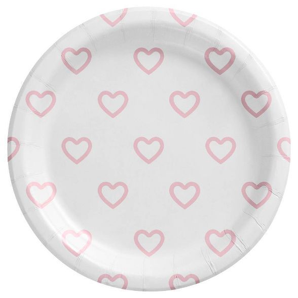 20ct 6.75&#34; Valentine&#39;s Day Snack Plate Hearts AllOver White/Light Pink - Spritz&#8482; | Target