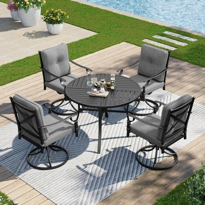 Captiva Designs 5Pc Patio Dining Set with Round Slat-top Steel Table & Metal Chairs with Cushions | Target