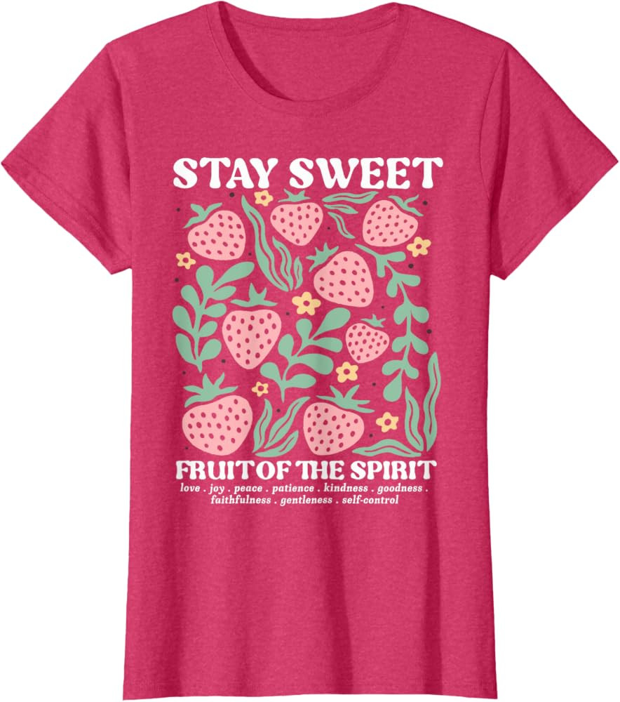 Stay Sweet Fruit of the Spirit Christian Boho Strawberry T-Shirt | Amazon (US)