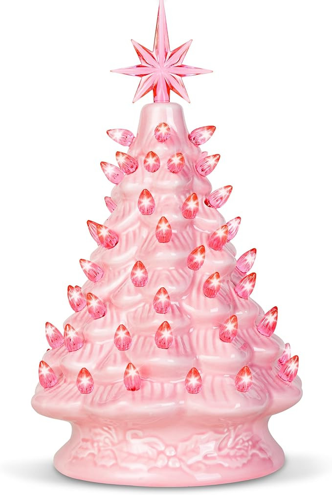 Joiedomi 12" Pink Ceramic Christmas Tree, Prelit Tabletop Christmas Tree Decoration with Extra Pi... | Amazon (US)