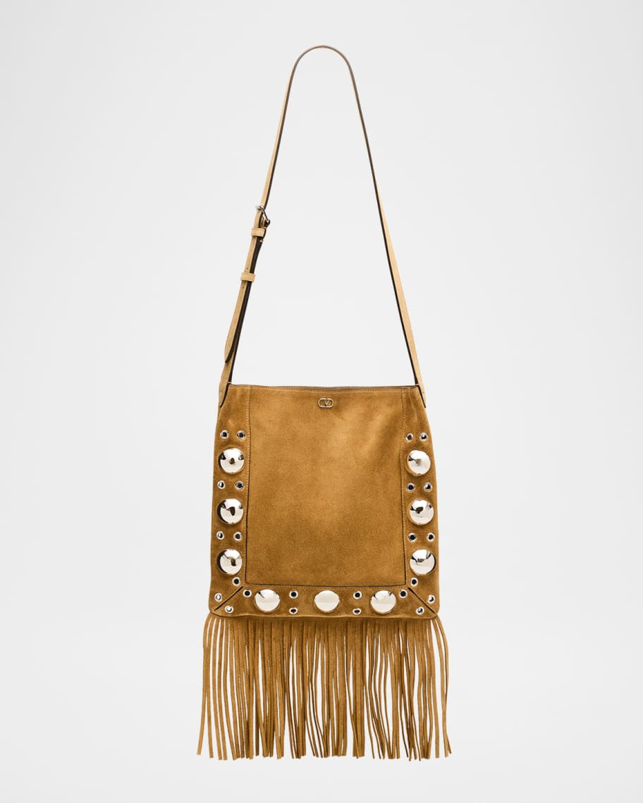 Valentino Garavani Nellcote Studded Fringe Suede Crossbody Bag | Neiman Marcus