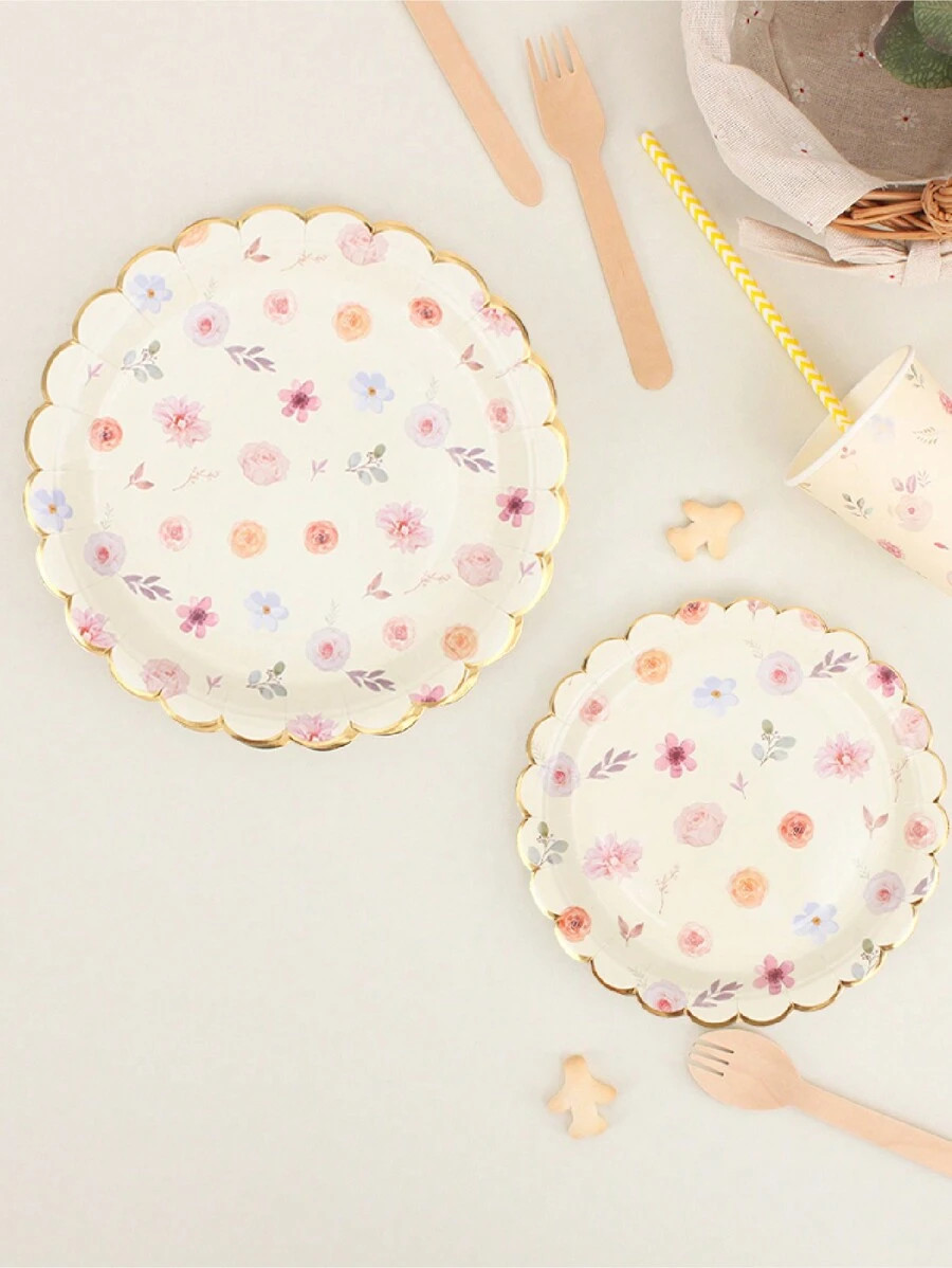 8pcs Flower Print Disposable Plate | SHEIN