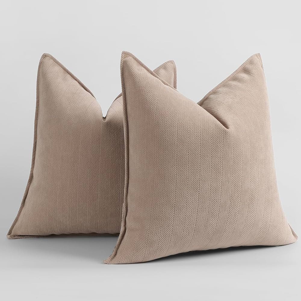 Hckot Khaki Pillow Covers 18x18 Set of 2 Chenille Throw Pillows Covers Farmhouse Decorative Throw... | Amazon (US)