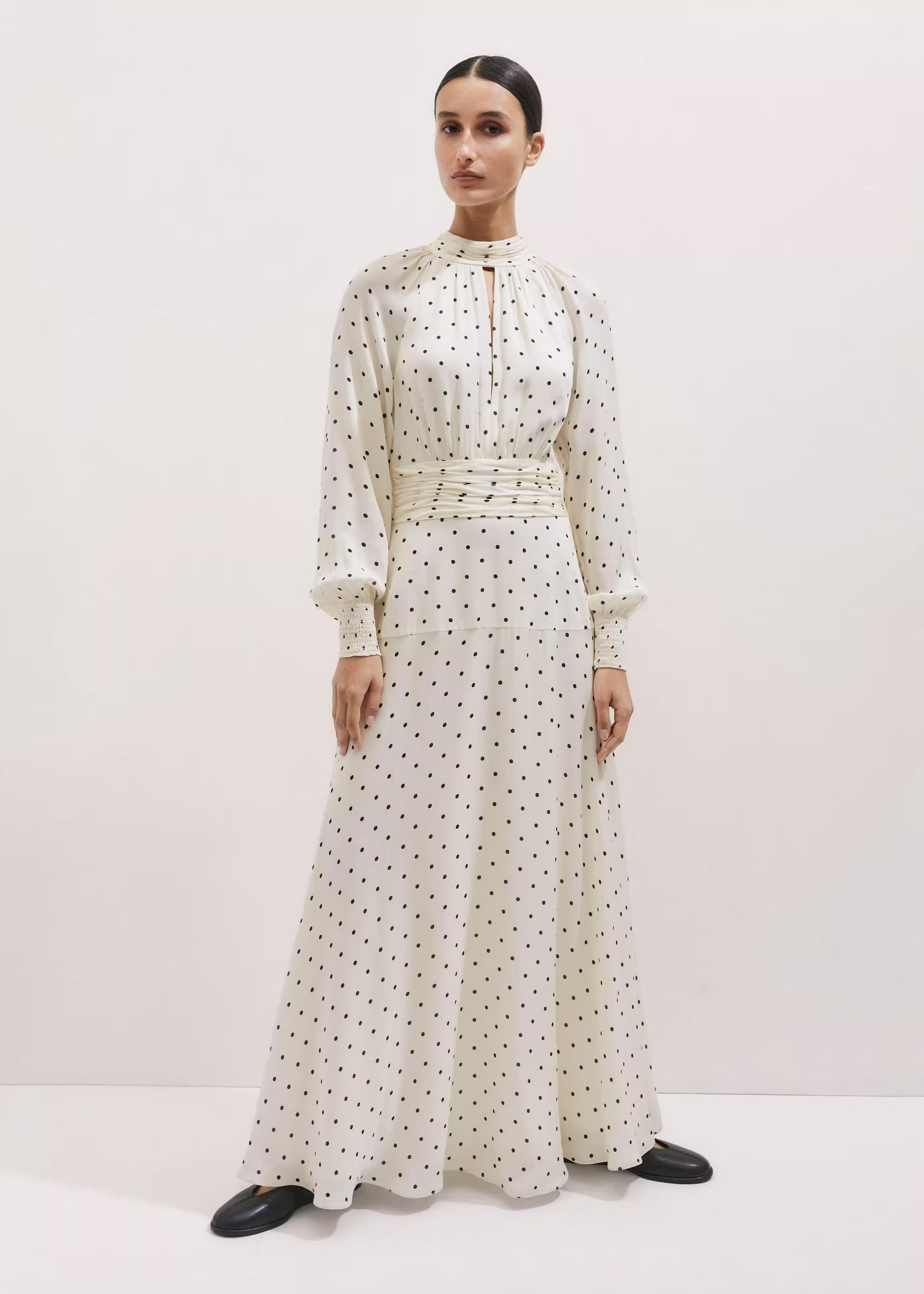 Women's Cream Silk Polka Dot Maxi Dress + Corsage | ME+EM | ME+EM Global (Excluding US)