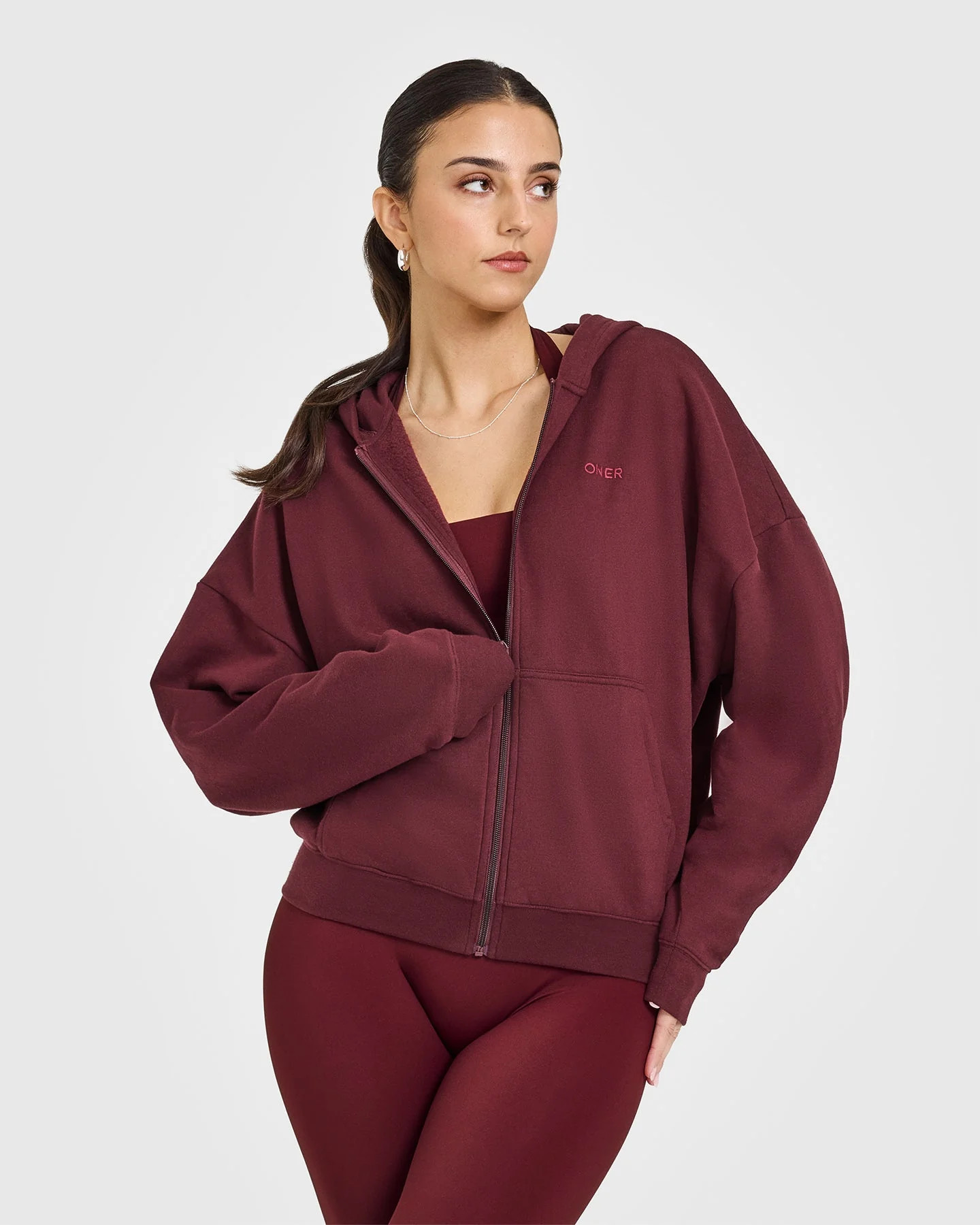 Mid Weight Zip Through Hoodie 
 Rosewood | Oner Active (UK / US)