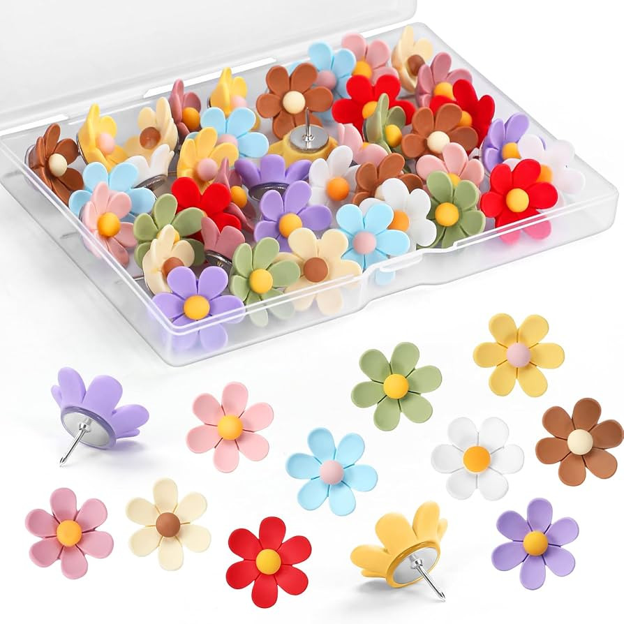 30 Pieces Flowers Push Pins,10 Colors Cute Thumb Tacks, Decorative Push Pins for Bulletin Boards,... | Amazon (US)