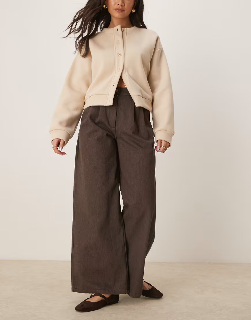 ASOS DESIGN heavyweight twill pleated pants in brown | ASOS (Global)