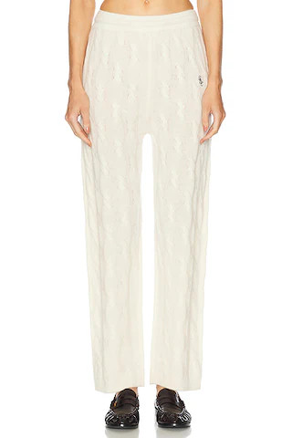 Sporty & Rich Cable Knit Cashmere Trousers in Cream & Navy | FWRD | FWRD 
