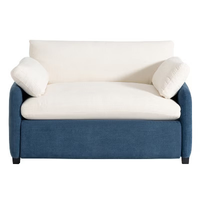 Maliang 50*43" Oversized Chenille Single Sofa Chair, Modern Upholstered Comfy Armchair,Color Blocking Couch Lounge with Pillows, Cream + Blue | Target