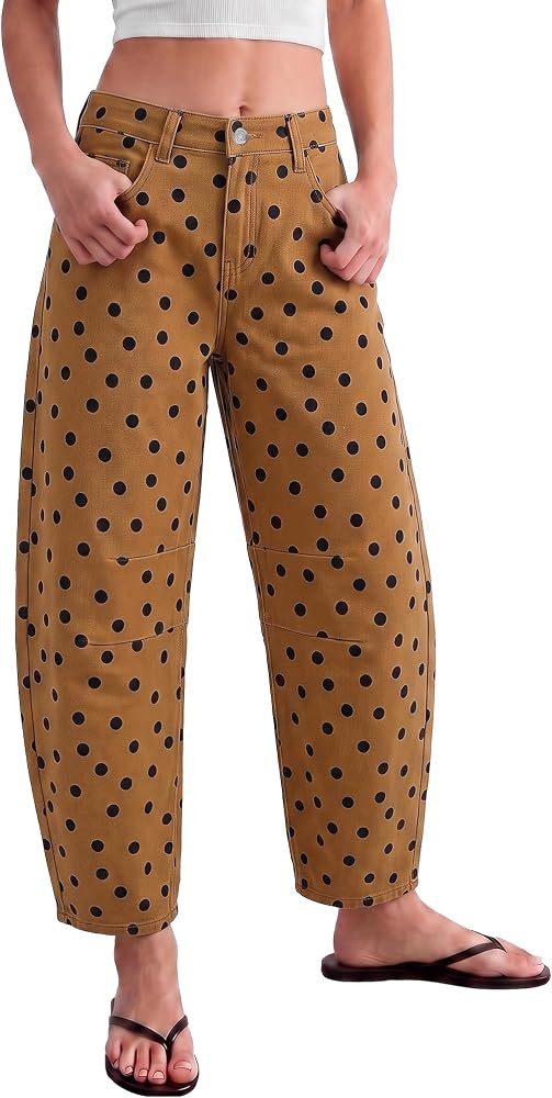 luvamia Barrel Jeans Women Baggy High Waisted Polka Dot Stretch Denim Pants | Amazon (US)