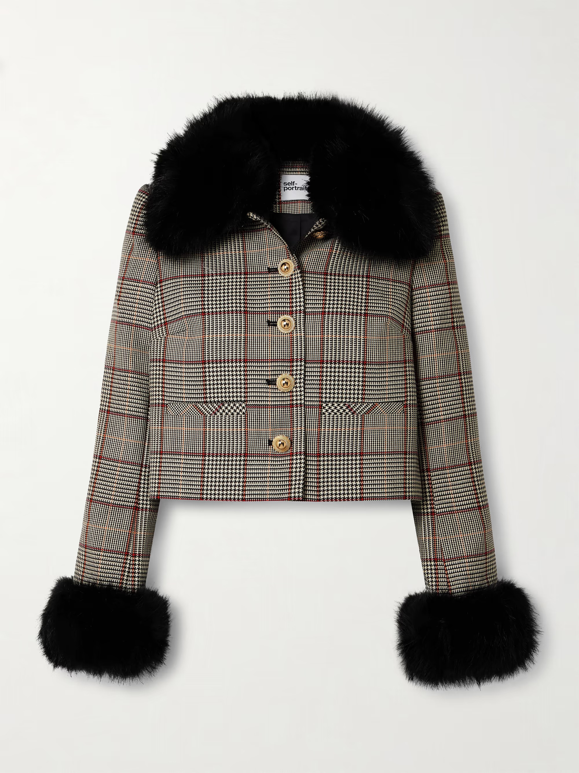 Plush-trimmed checked wool-blend jacket | NET-A-PORTER (US)