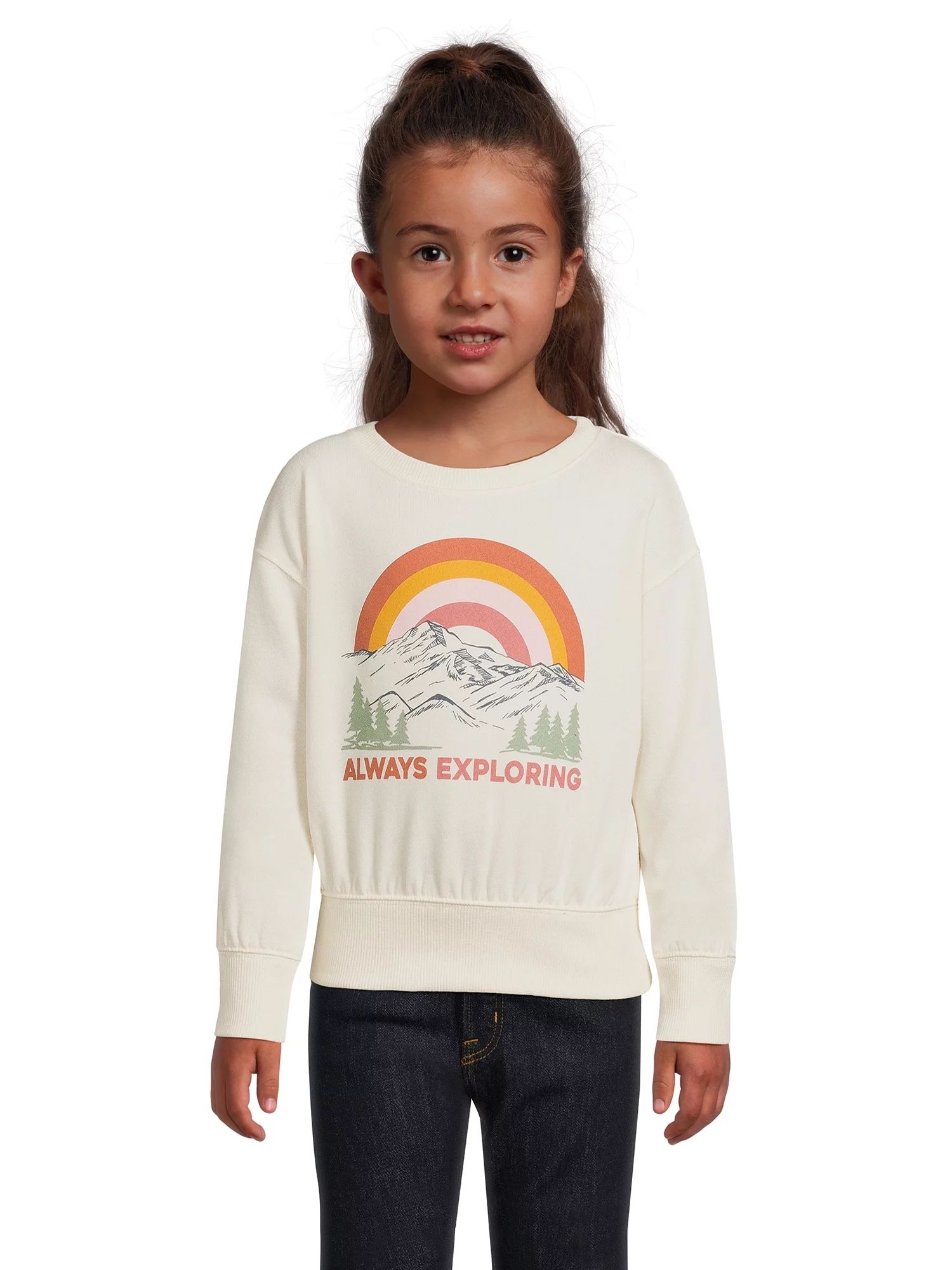 Wonder Nation Girls Graphic Sweatshirt with Long Sleeves, Sizes 4-18 & Plus - Walmart.com | Walmart (US)