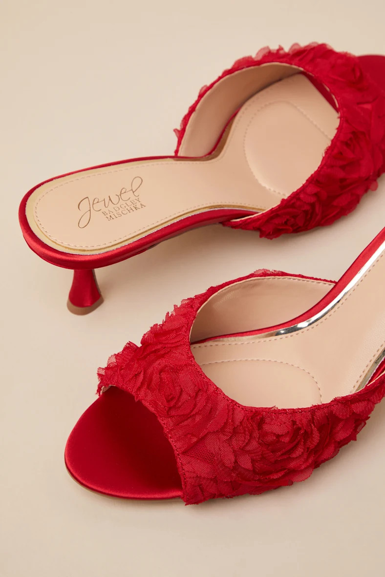 Scarlet Red Satin Kitten Heel Slide Sandals | Lulus