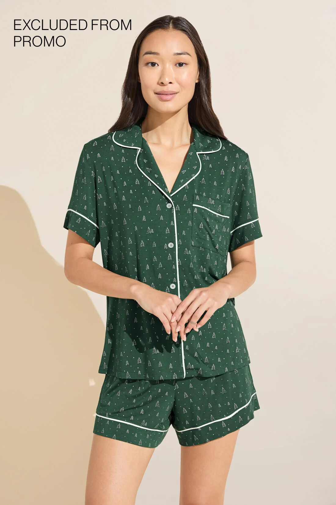 Gisele Printed TENCEL™ Modal Relaxed Short PJ Set - Winterpine Forest Green/Ivory | Eberjey