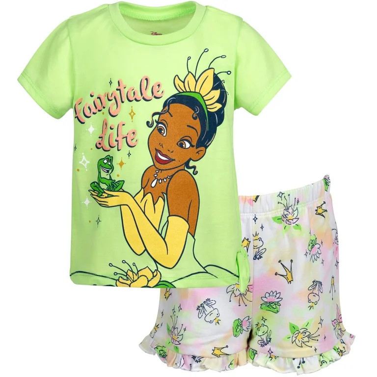 Disney Princess Tiana Little Girls T-Shirt and French Terry Shorts Outfit Set Toddler to Big Kid | Walmart (US)