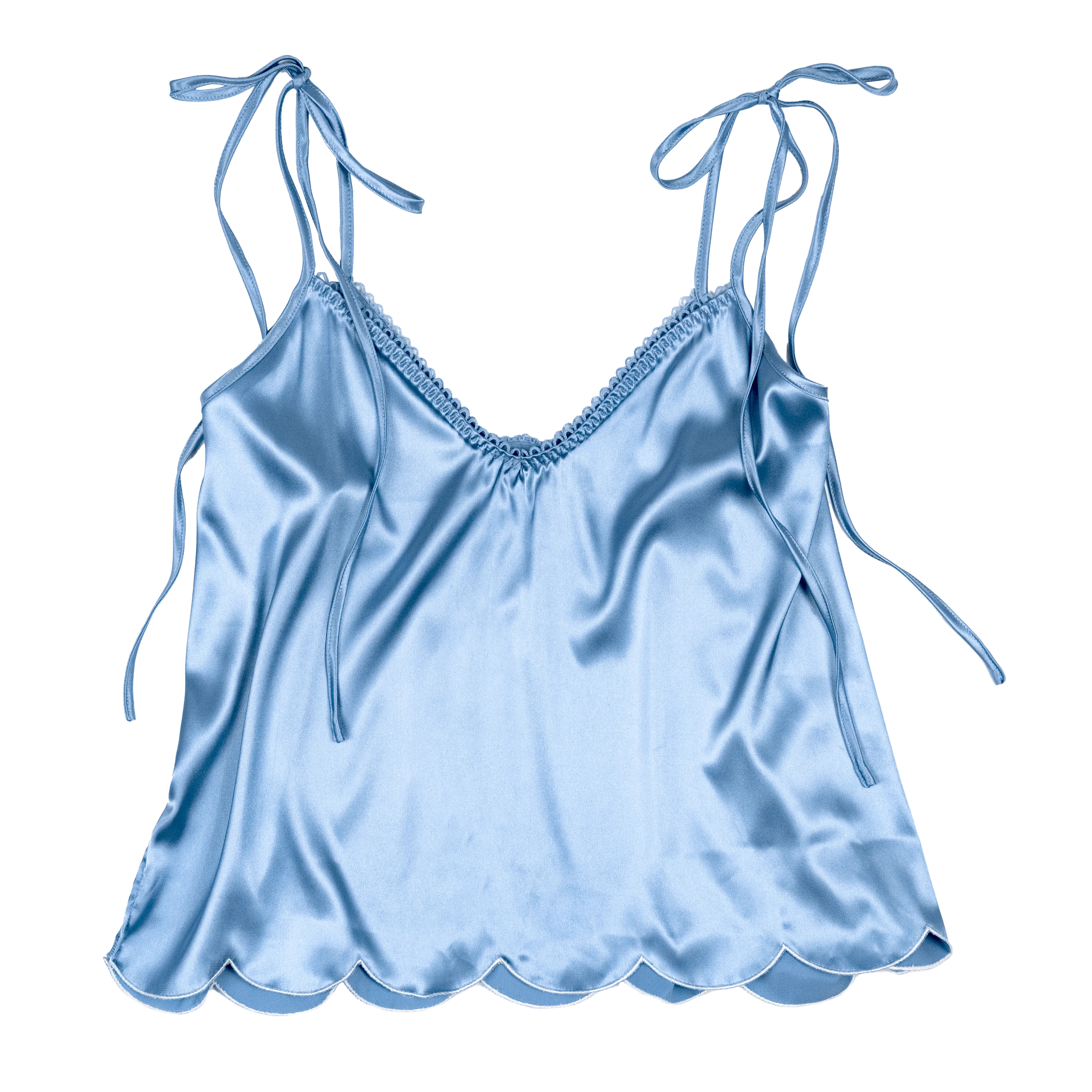 Scalloped Embroidered Satin Cami - Sky Blue | Mentionables